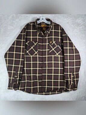 Dixxon Zac Brown Band Flannel Mens Sz 2X Brown Plaid Button Up Shirt Long Sleeve